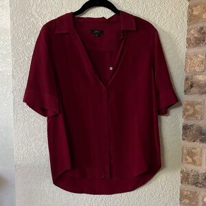 J. Crew Silk Wine Short-Sleeve Button Down Shirt